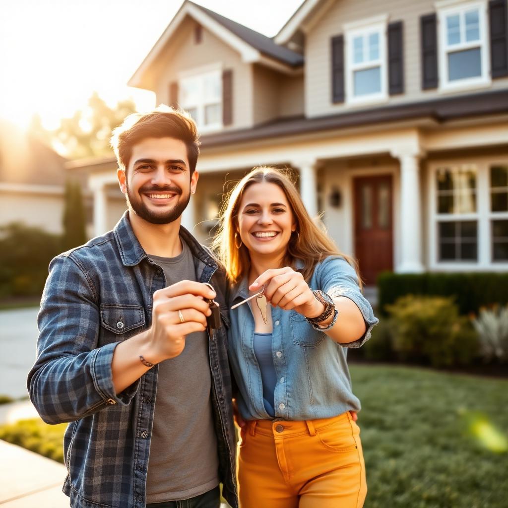 Couple with keys to a new home